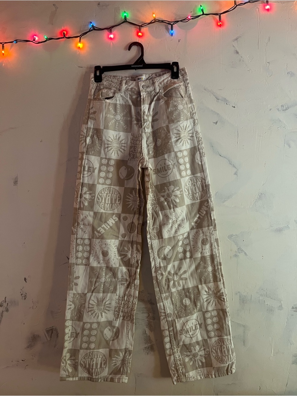H&M x Smiley Patchwork Cream Wide Leg Jeans